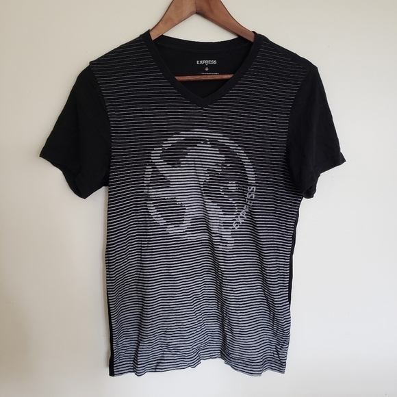 Express Y2K Lion Graphic T-Shirt Black Gray Stripe XS - Picture 1 of 6